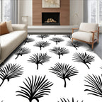 Black Palm Frond Patterned Design Rug