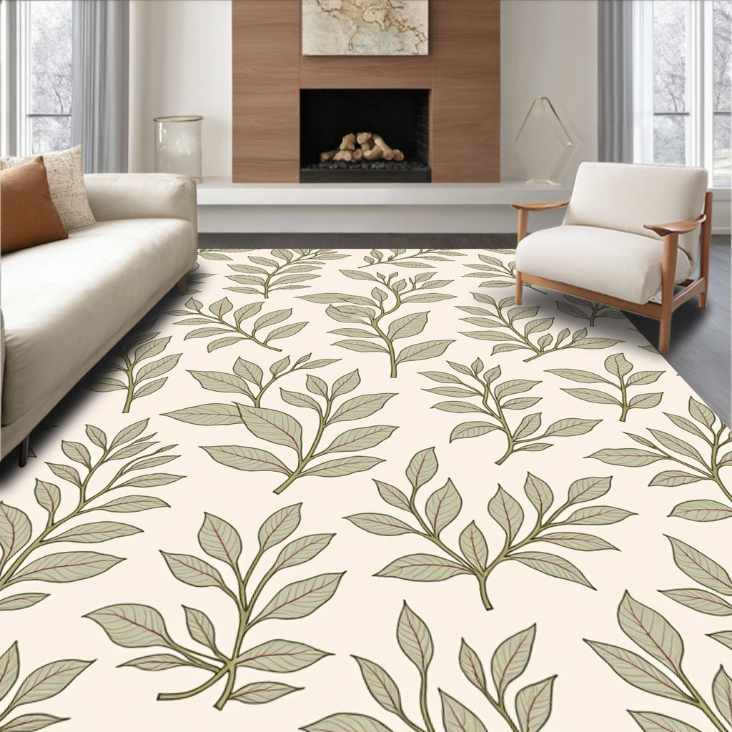 Botanical Branches Leaves Pattern Rug