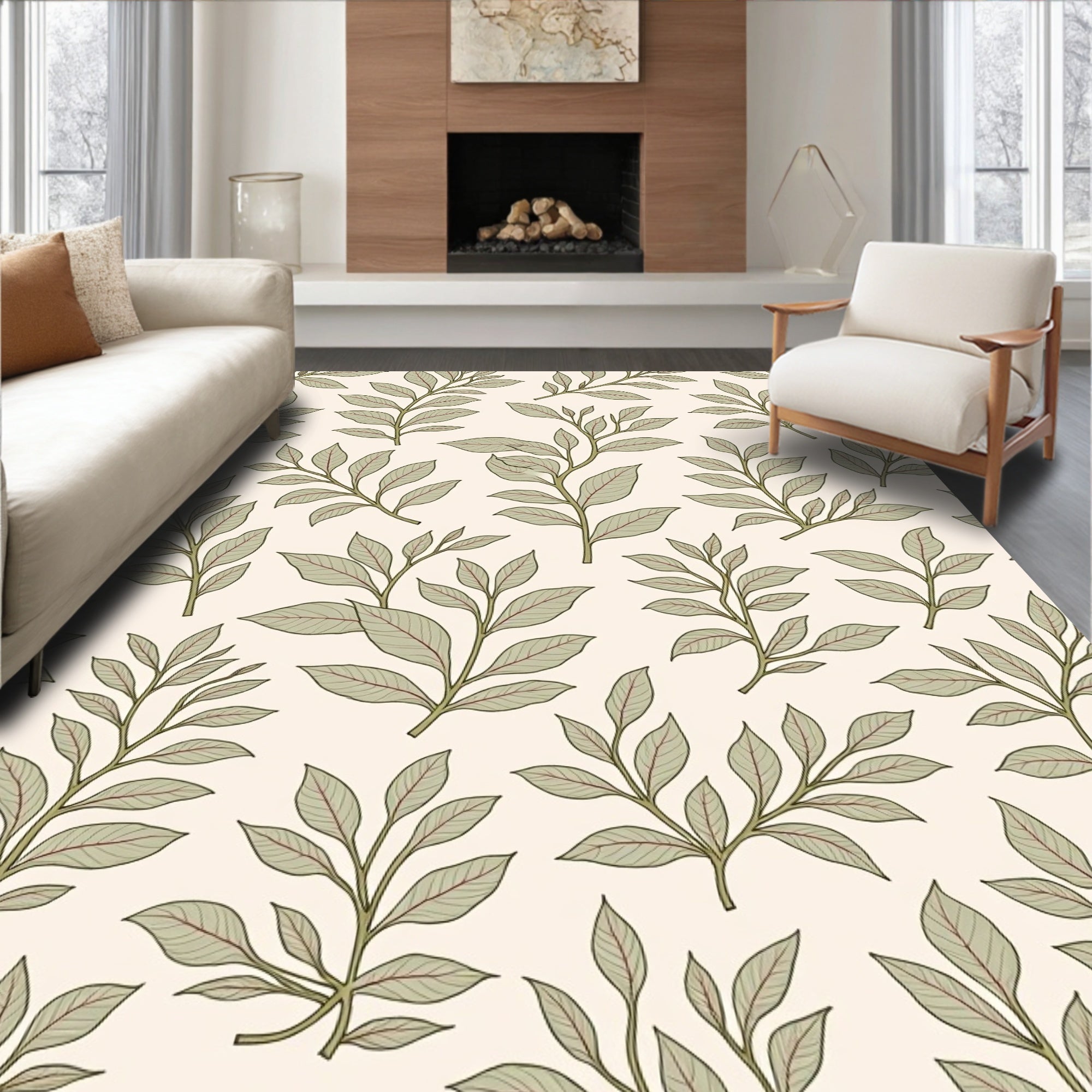 Botanical Branches Leaves Pattern Rug