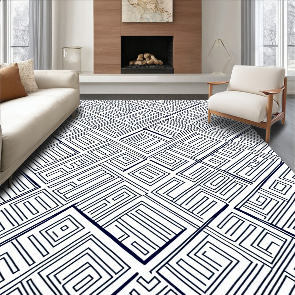 Abstract Geometric Labyrinth Pattern Rug