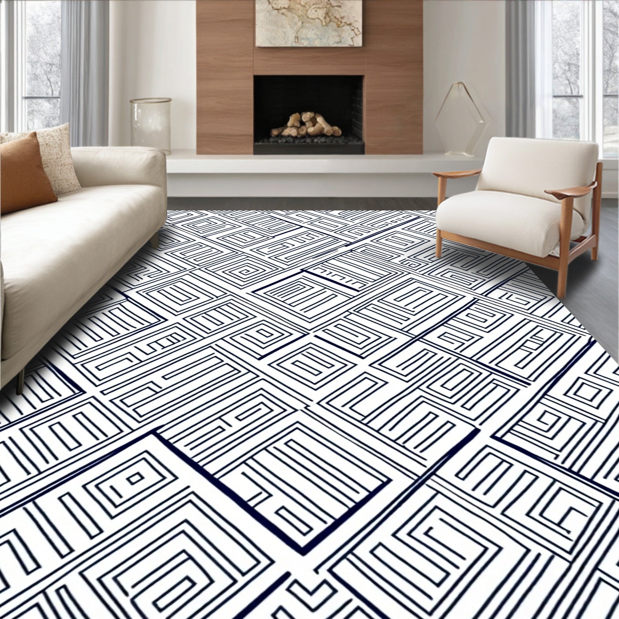 Abstract Geometric Labyrinth Pattern Rug