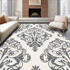 Classic Grey Damask Floral Pattern Rug