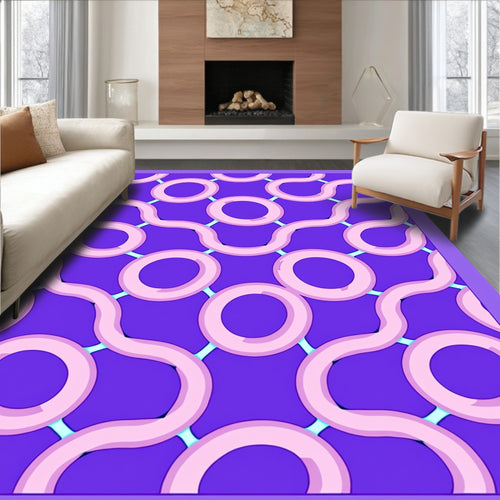 Abstract Pink Ring Chain Pattern Rug