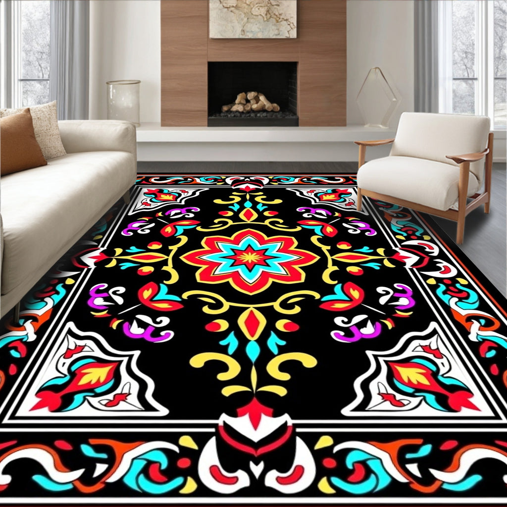 Vibrant Floral Scrollwork Medallion Rug
