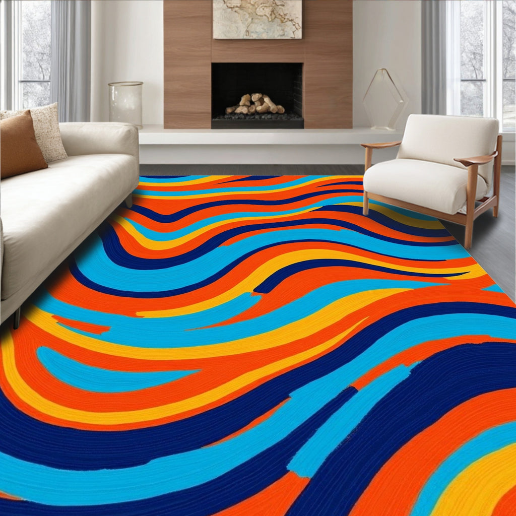 Vibrant Teal Orange Wavy Rug