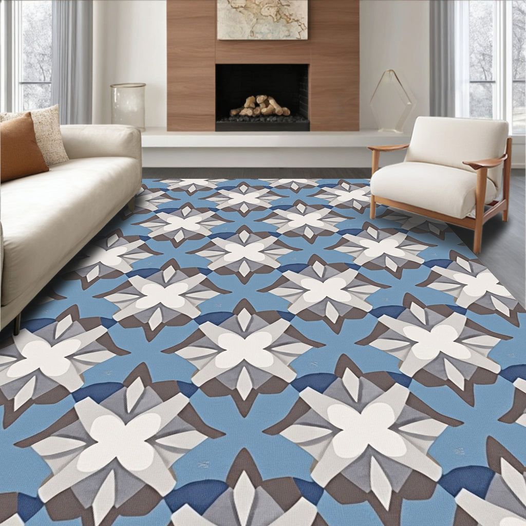 Geometric Star Flower Tile Pattern Rug