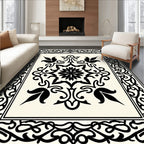 Classic Black White Floral Scroll Rug