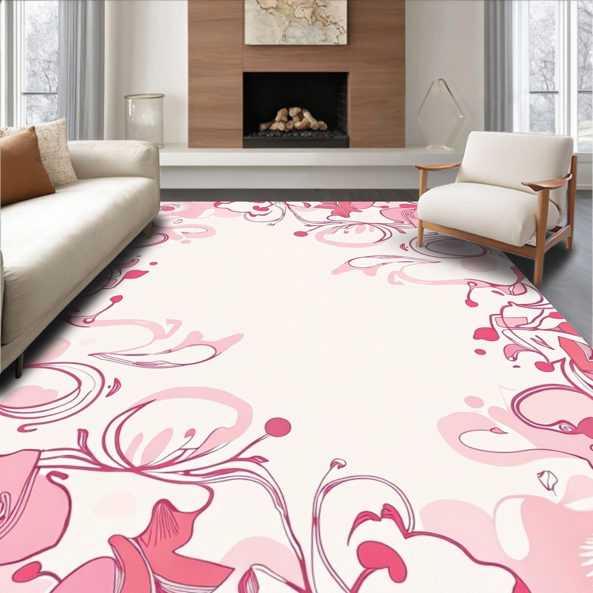 Pink Floral Swirl Elegant Design Rug