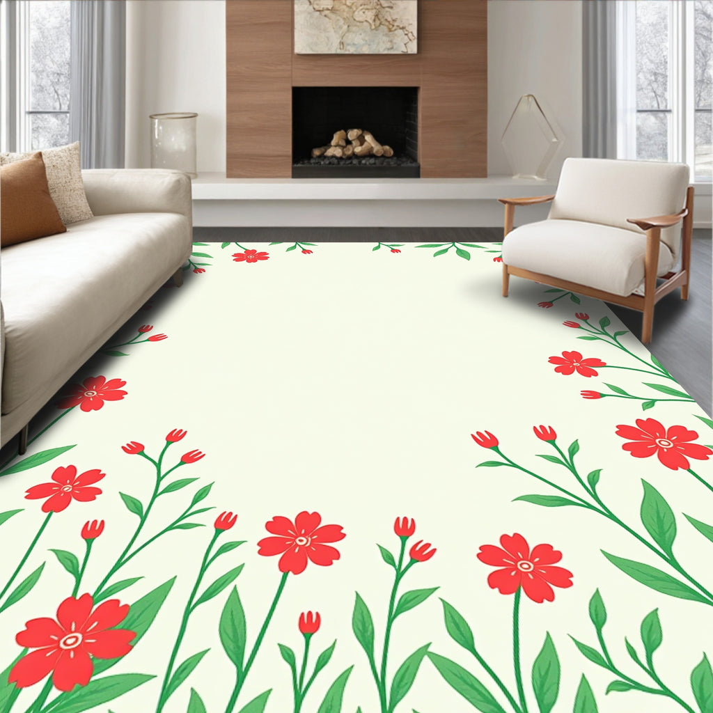 Red Floral Vine Patterned Rug
