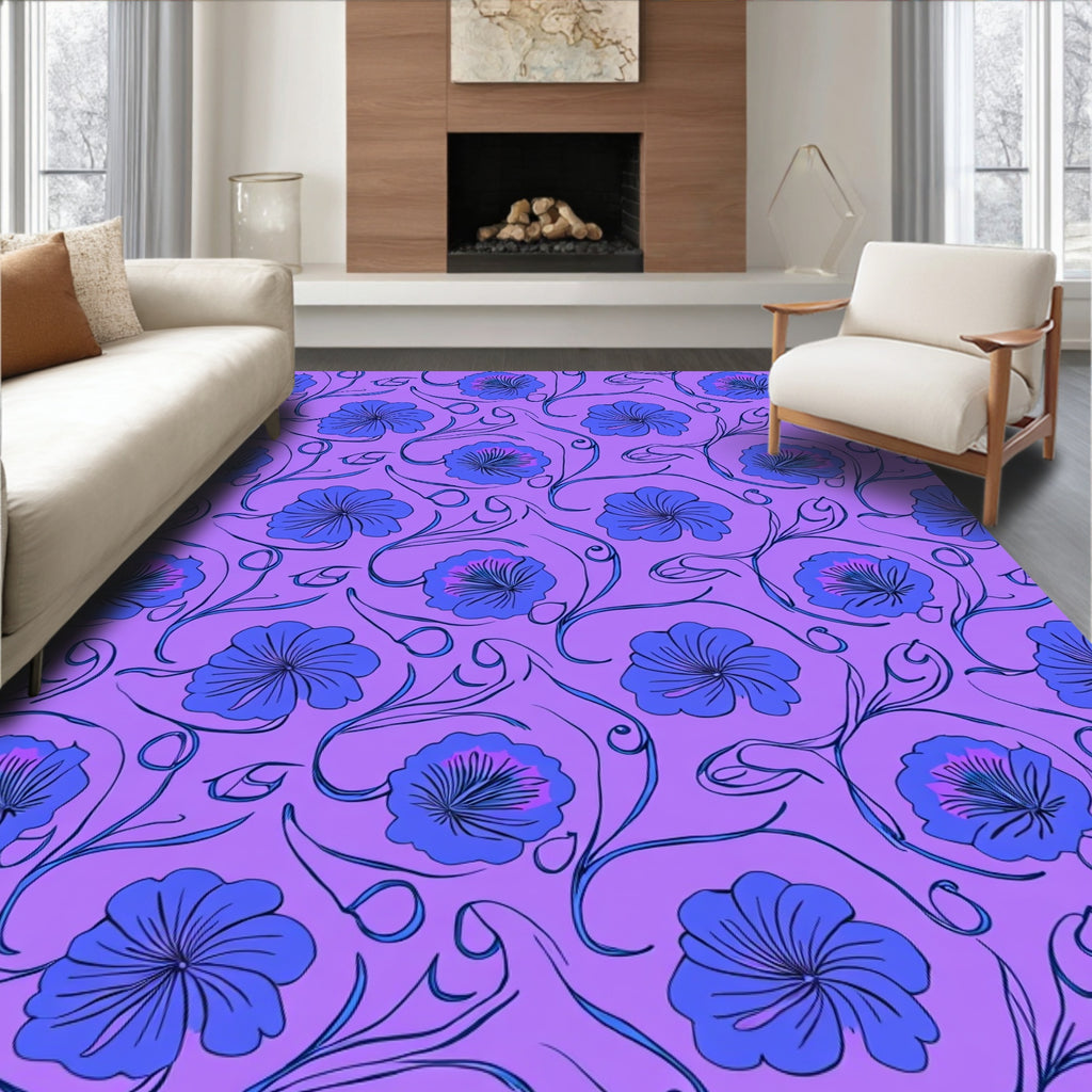 Purple Floral Swirl Pattern Accent Pillow Rug