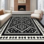 Geometric Tribal Black White Pattern Rug