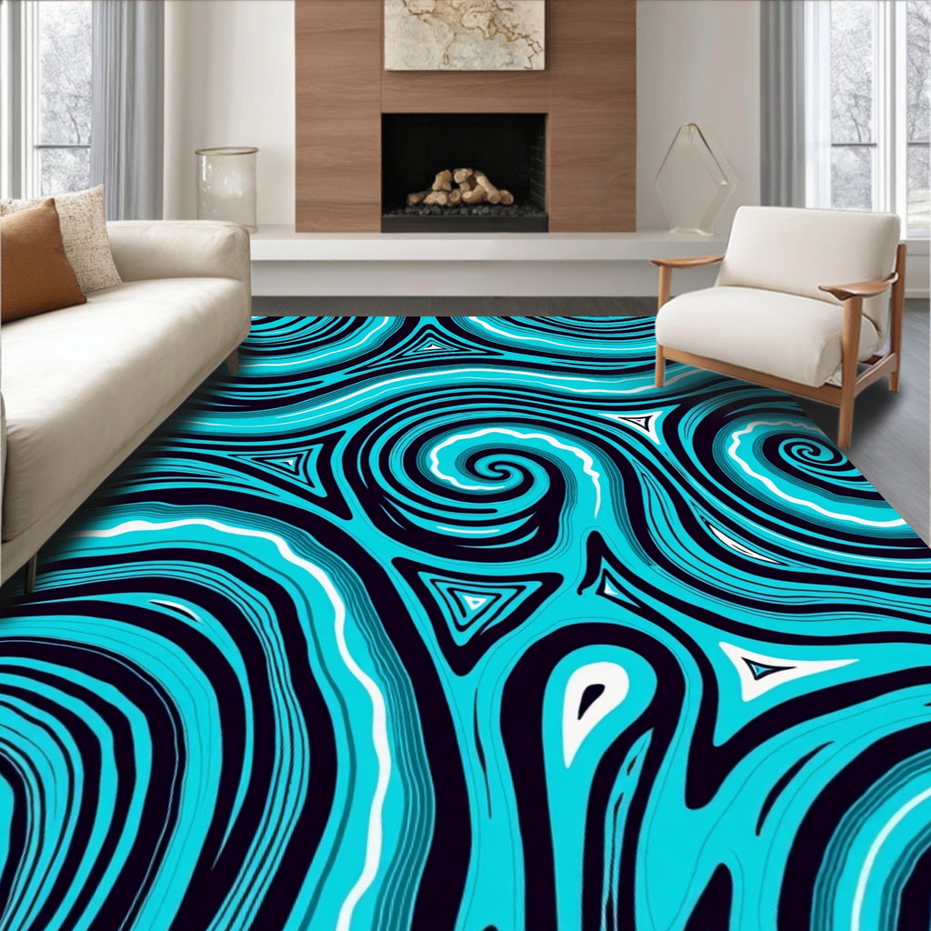 Abstract Teal Swirl Triangles Rug