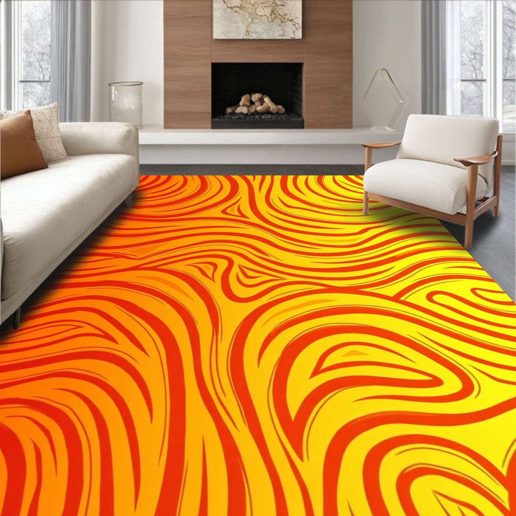 Bold Warm Fire Swirl Pattern Rug