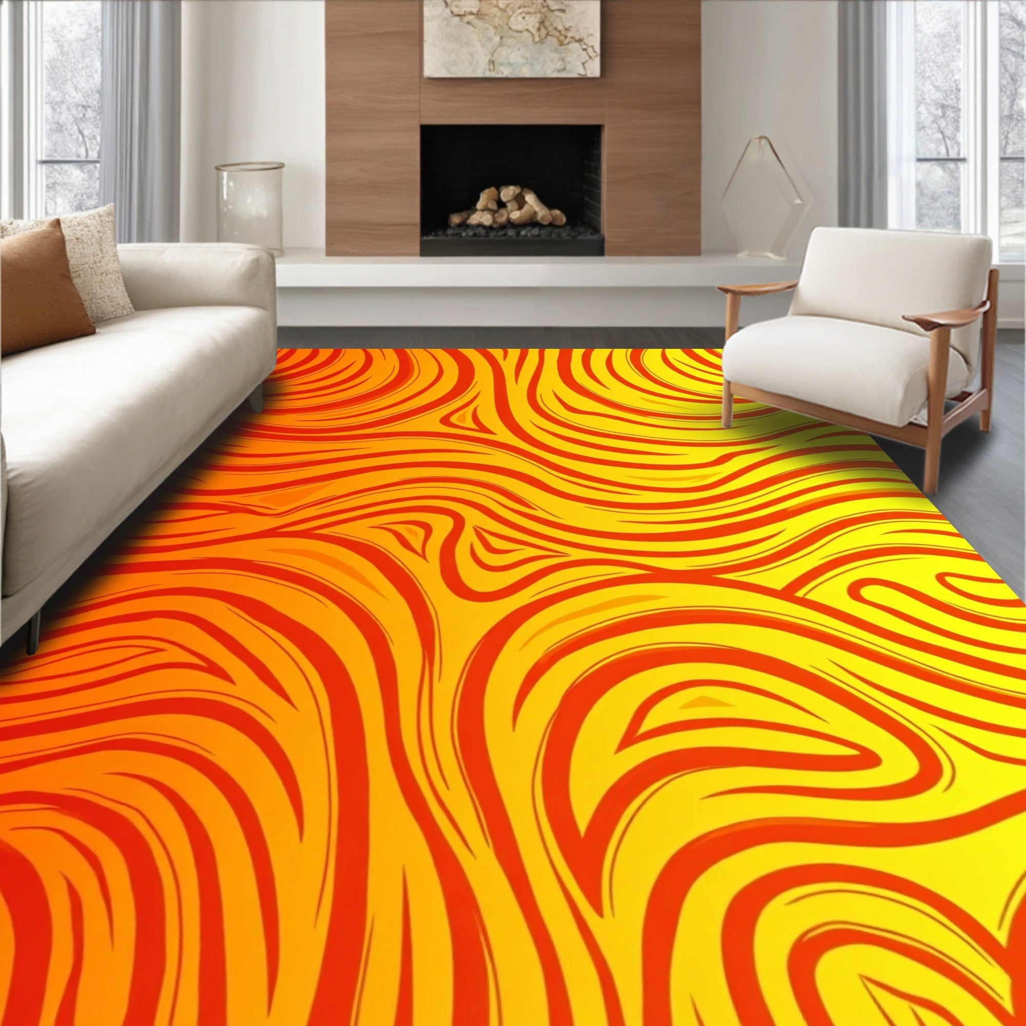 Bold Warm Fire Swirl Pattern Rug