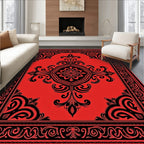 Bold Red Black Floral Medallion Rug