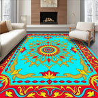 Vibrant Floral Burst Sun Border Design Rug