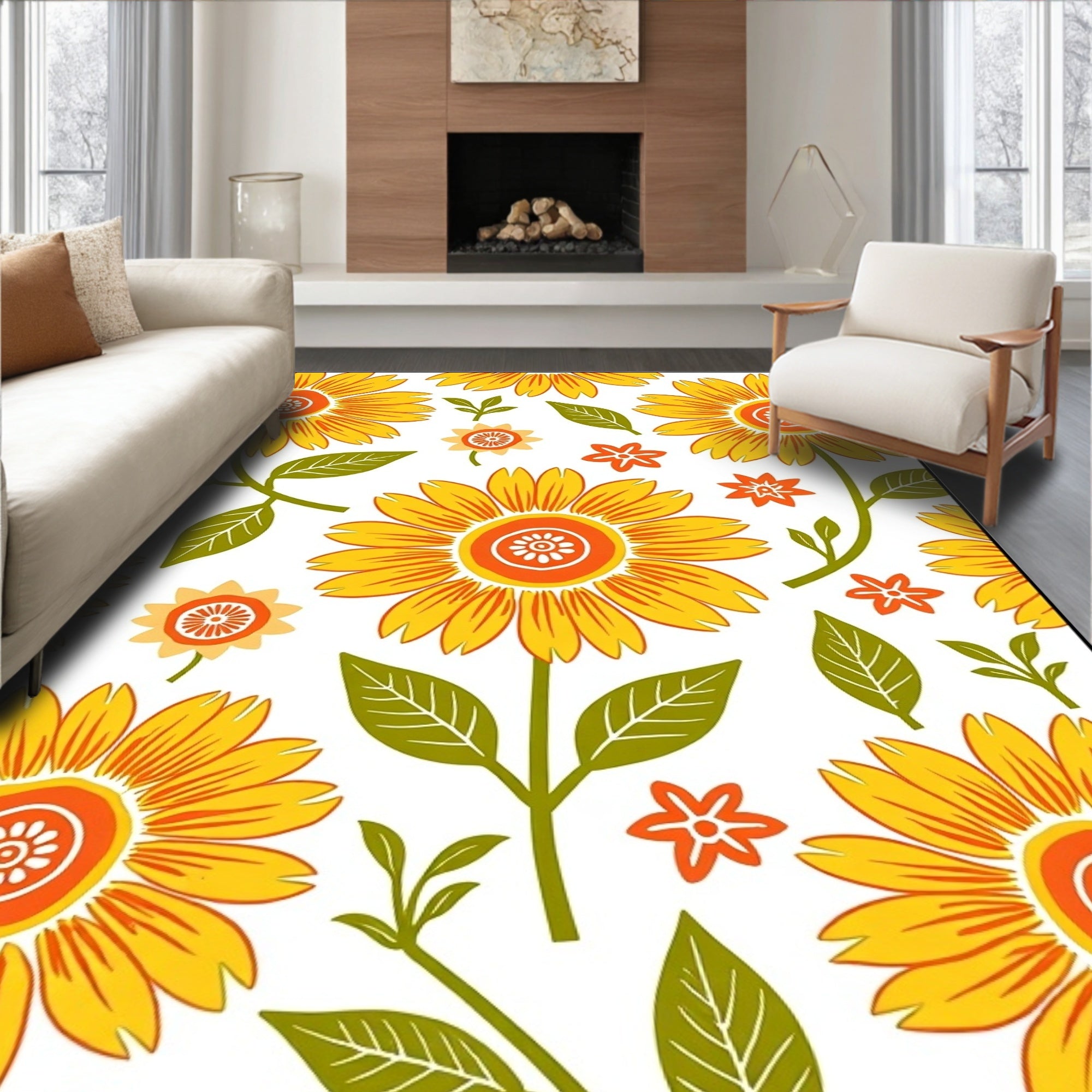 Bold Floral Sunburst Pattern Rug