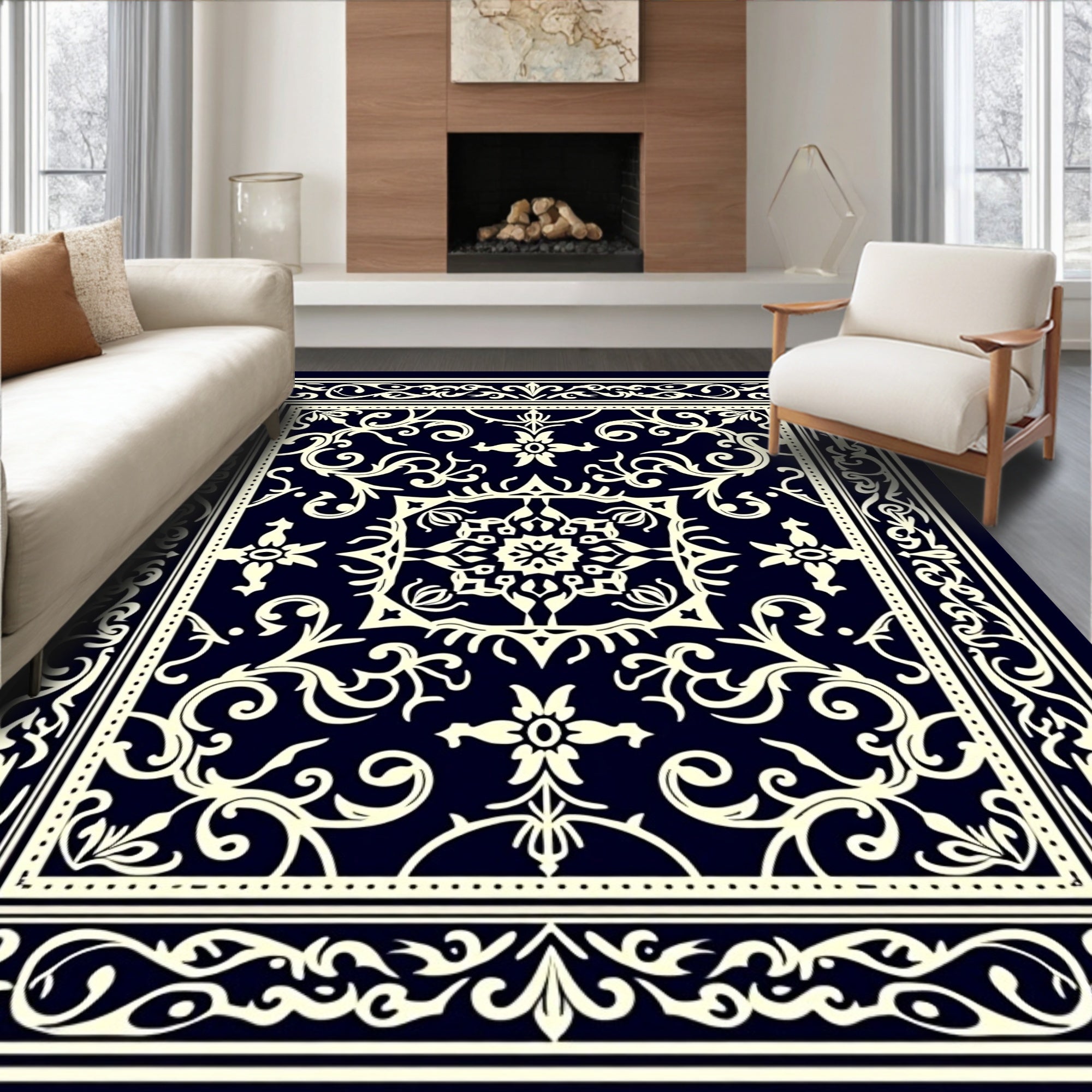 Elegant Cream Floral Detail Rug