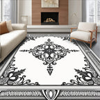 Intricate Black Floral Border Design Rug
