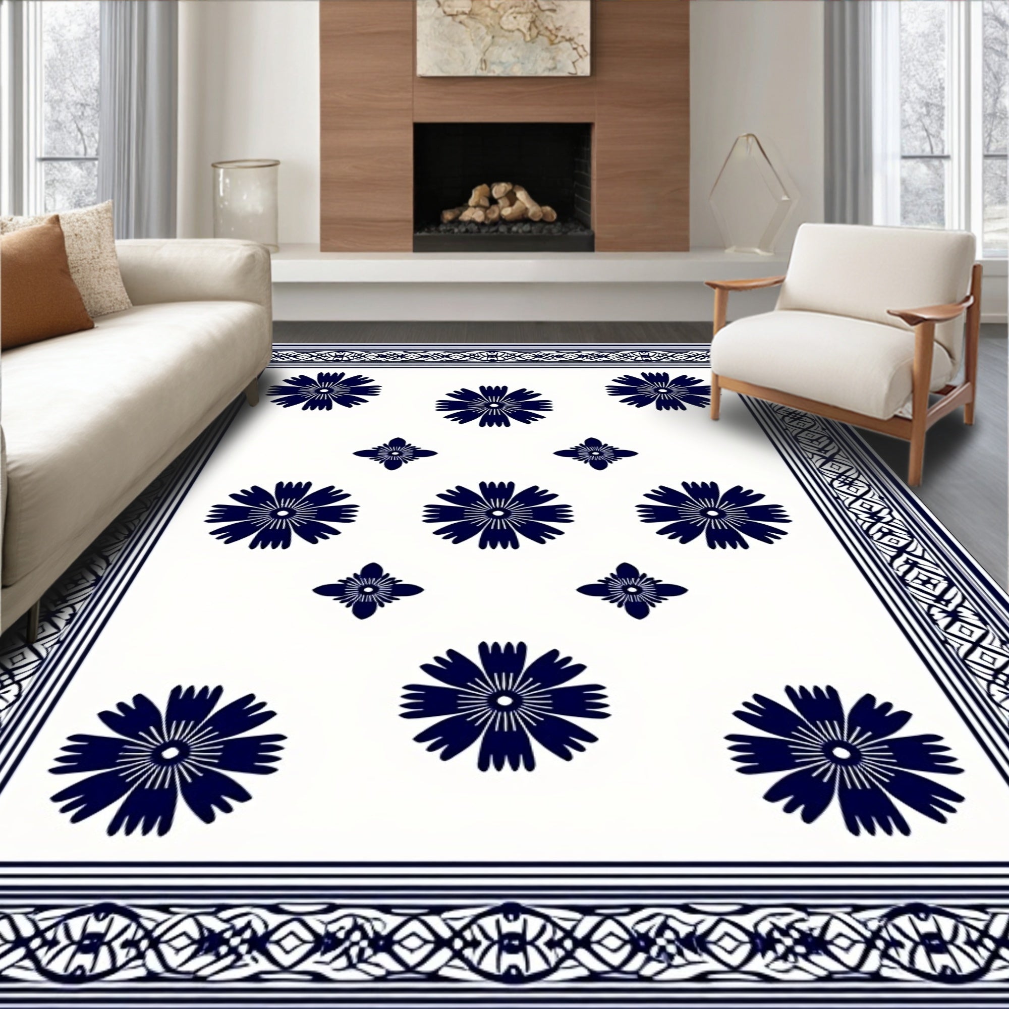Classic Floral Border Design Rug
