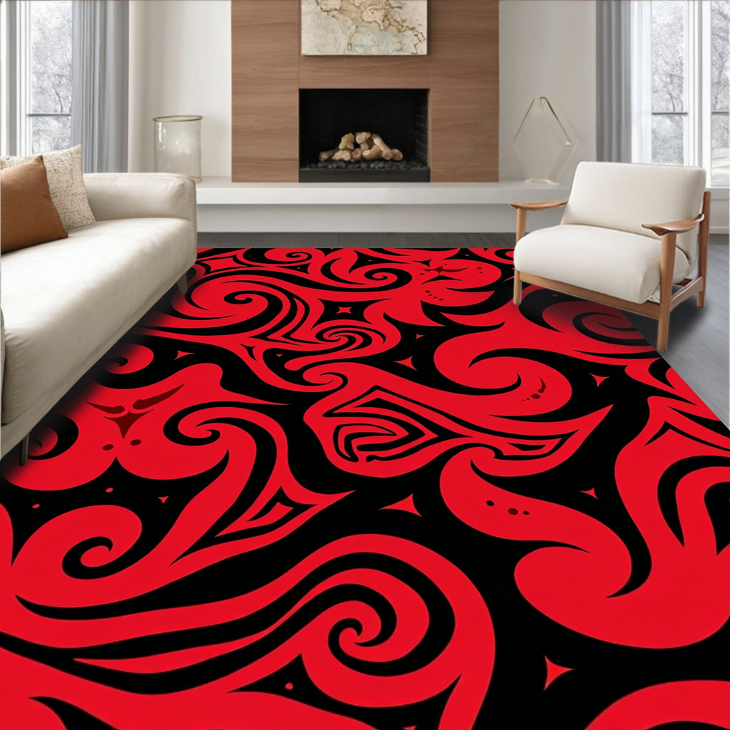 Bold Red Swirl Pattern Rug