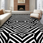 Black White Zigzag Geometric Rug