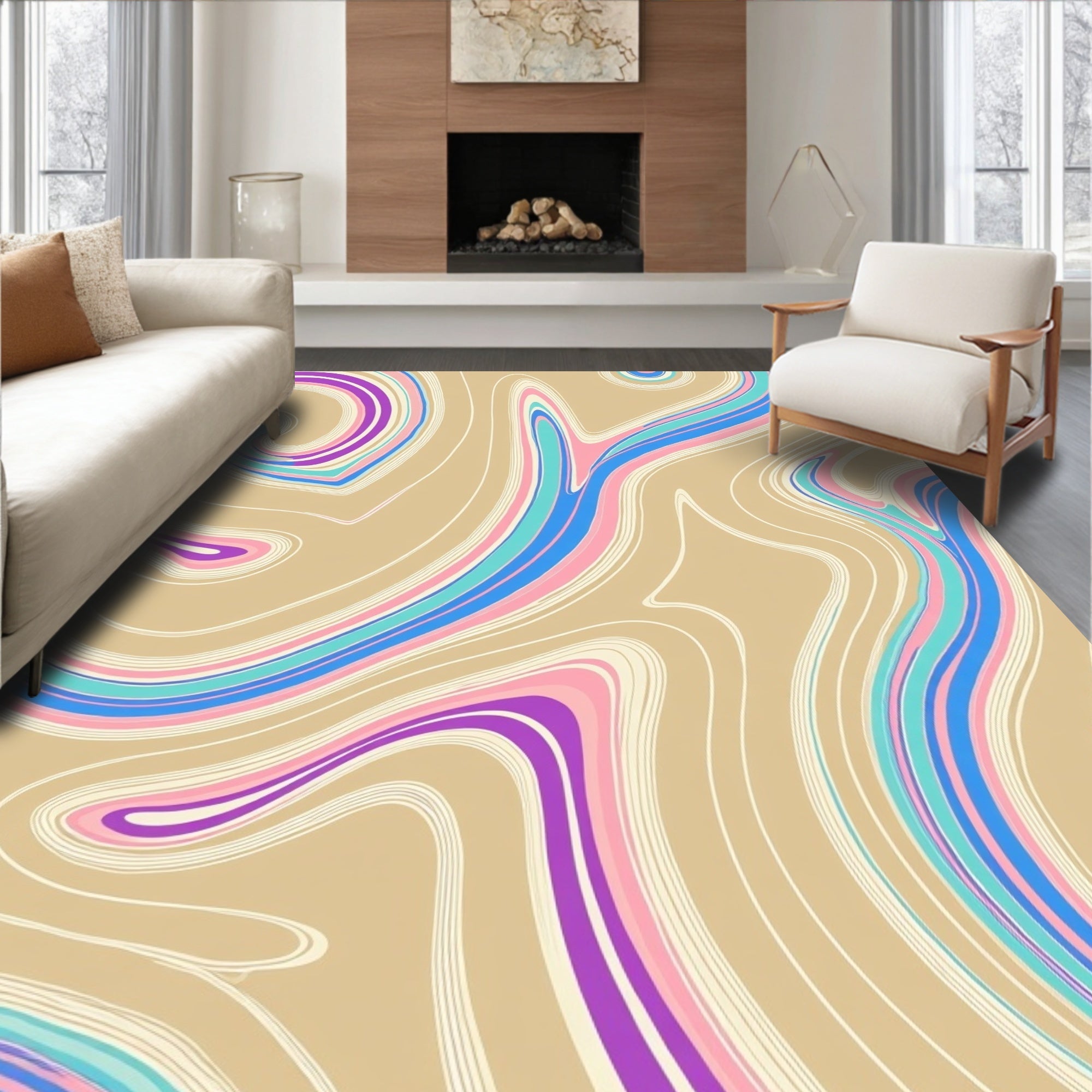 Swirling Pastel Wave Pattern Rug