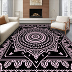 Black Pink Mandala Geometric Pattern Rug