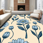 Light Blue Floral Botanical Pattern Rug