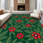 Emerald Green Red Bloom Foliage Rug