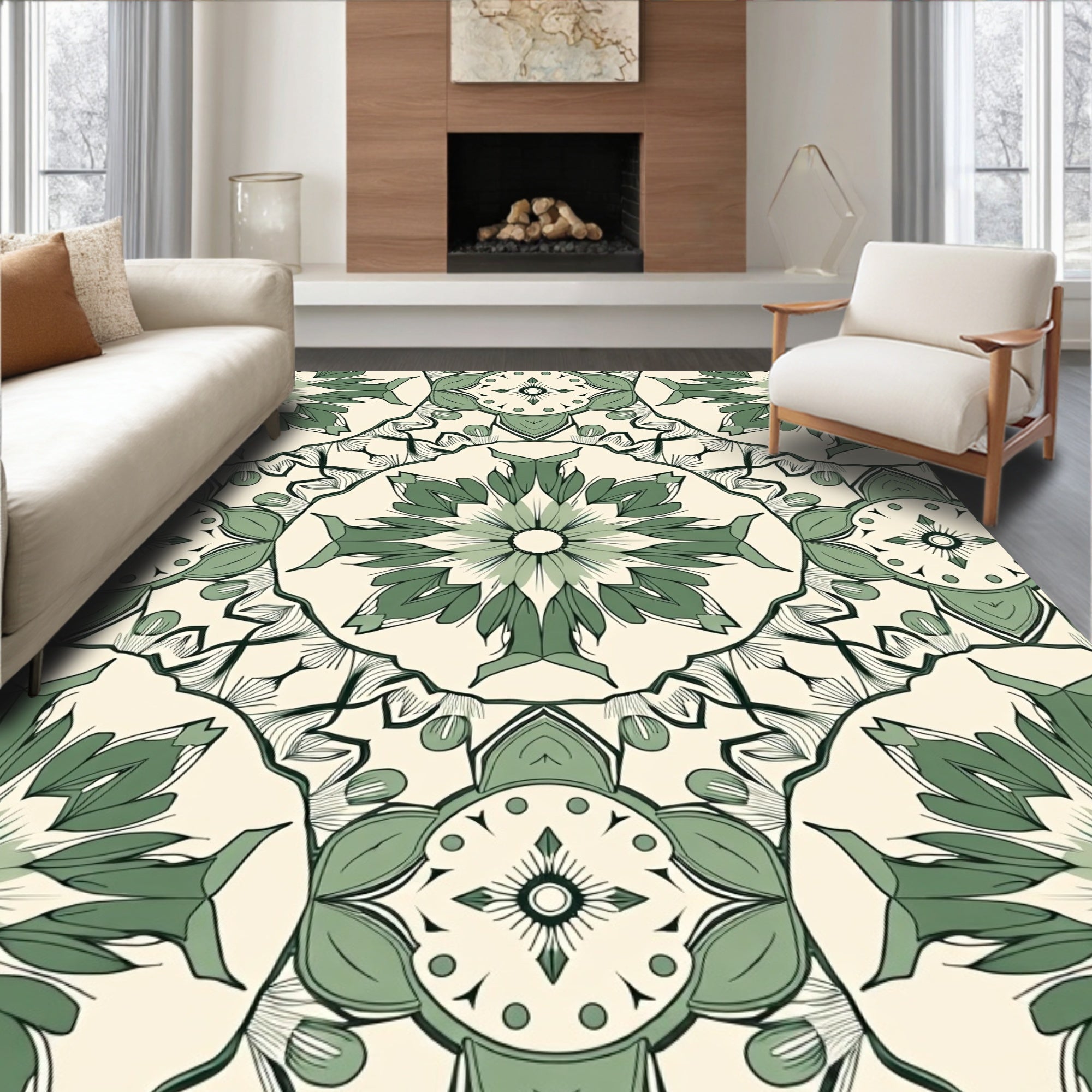Green Floral Mandala Pattern Design Rug
