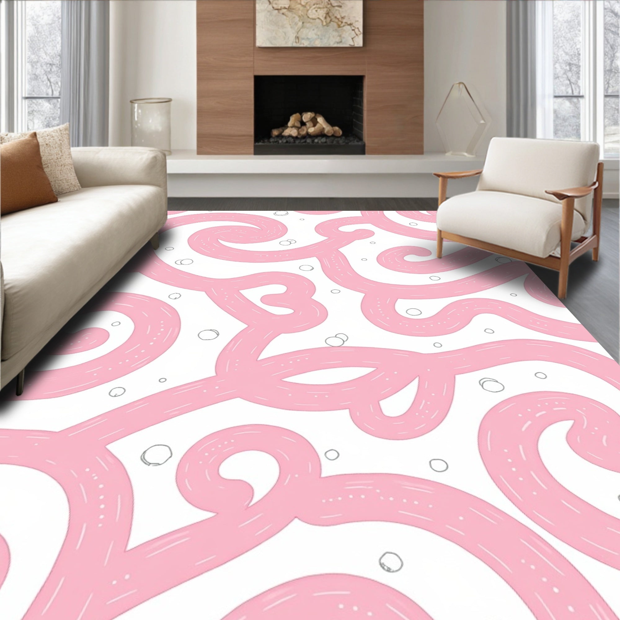 Pink Swirls With Bubbles Pattern Rug