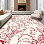 Red Swirl Botanical Pattern Rug