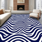 Modern Navy White Wave Pattern Rug