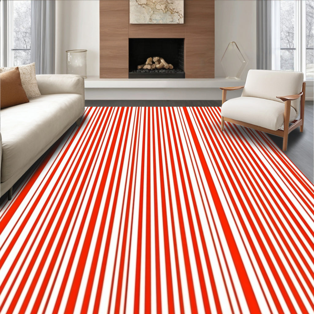 Red And White Vertical Stripe Design Rug