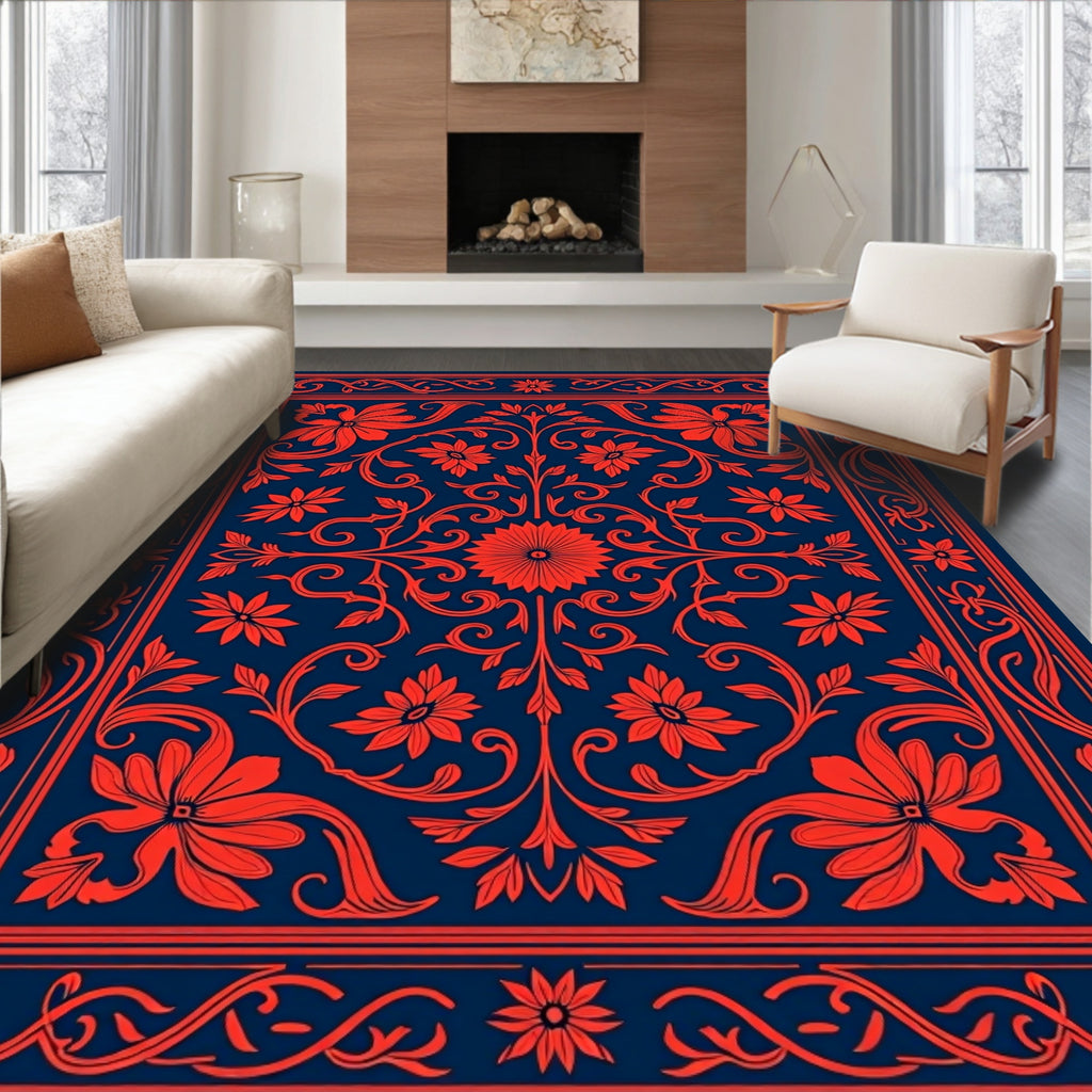 Crimson Floral Vine Pattern Rug