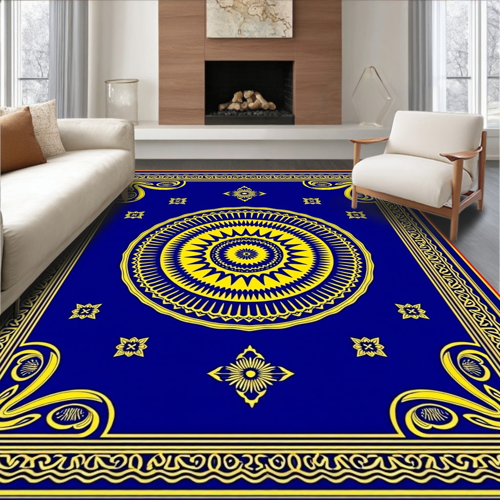 Royal Blue Yellow Sunburst Mandela Rug