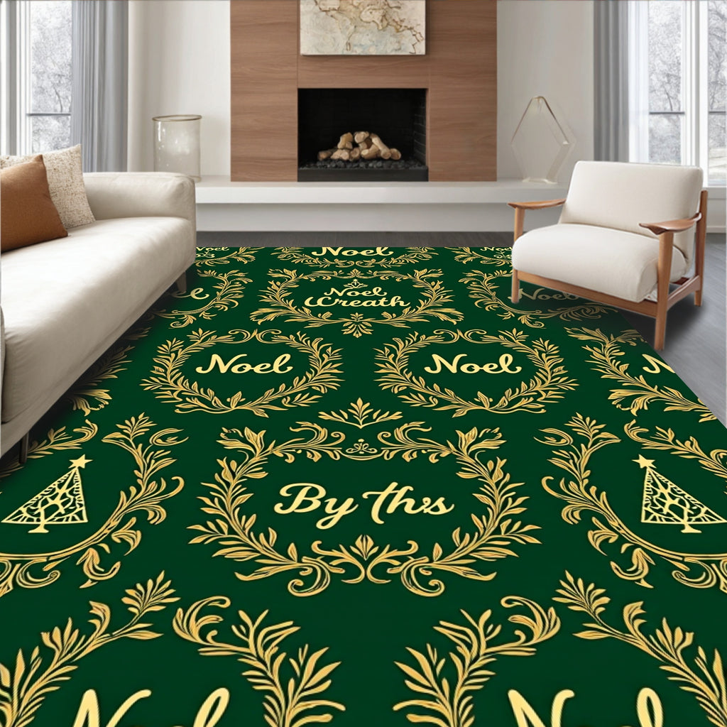Emerald Gold Noel Wreath Medallion Rug