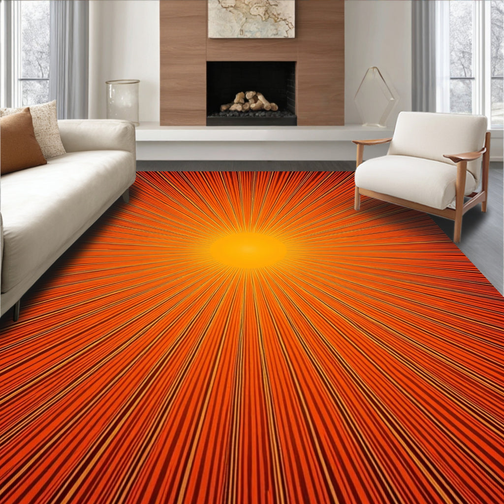 Radiant Sunburst Orange Rug Pattern Rug