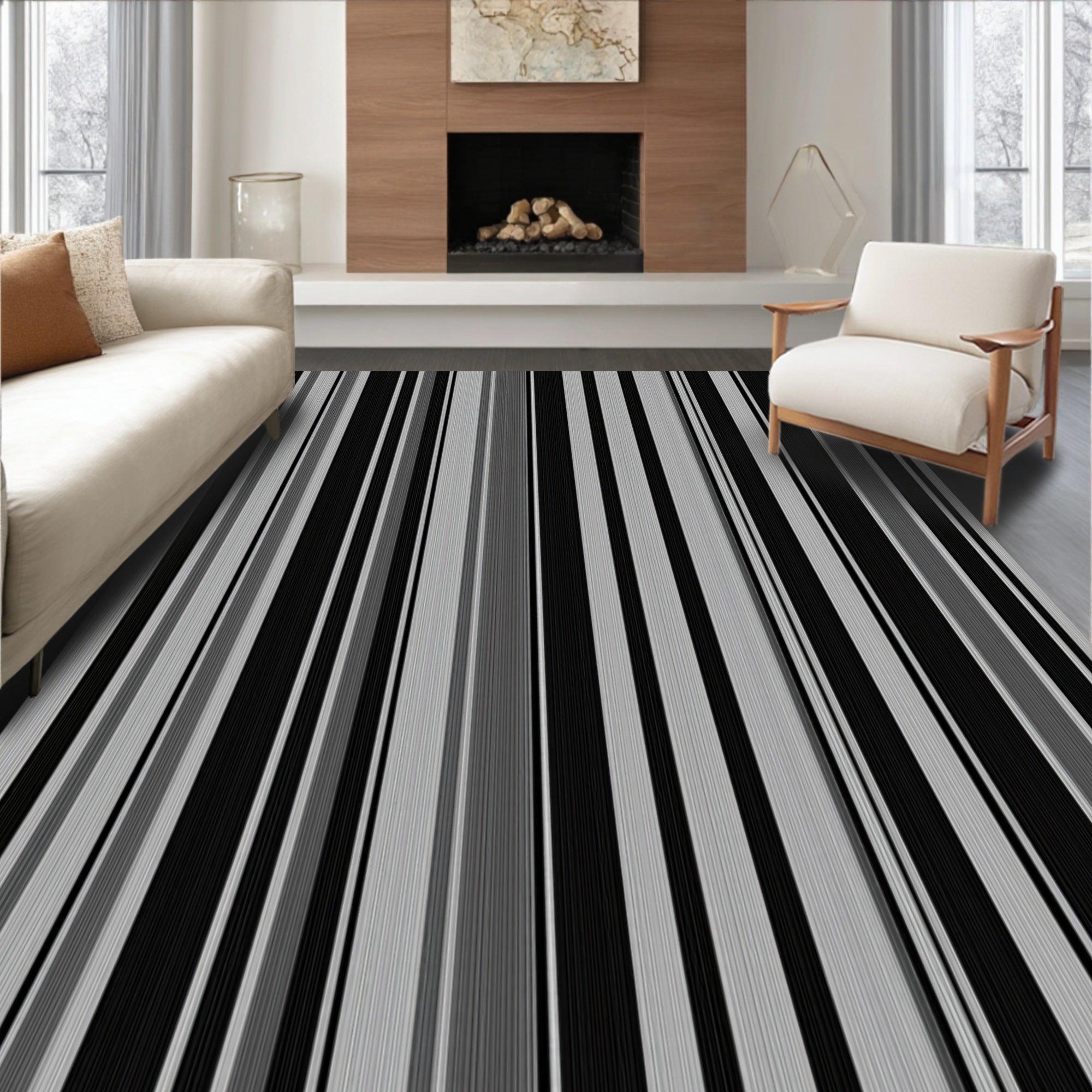 Monochromatic Vertical Stripe Pattern Rug