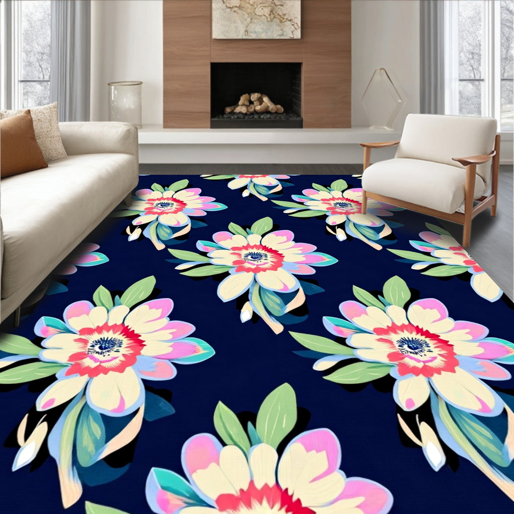 Bold Floral Pattern with Pink and Teal Accents Rug