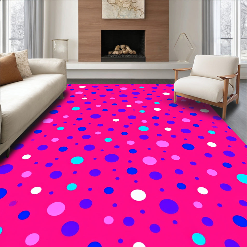 Vibrant Pink Polka Dot Pattern Rug