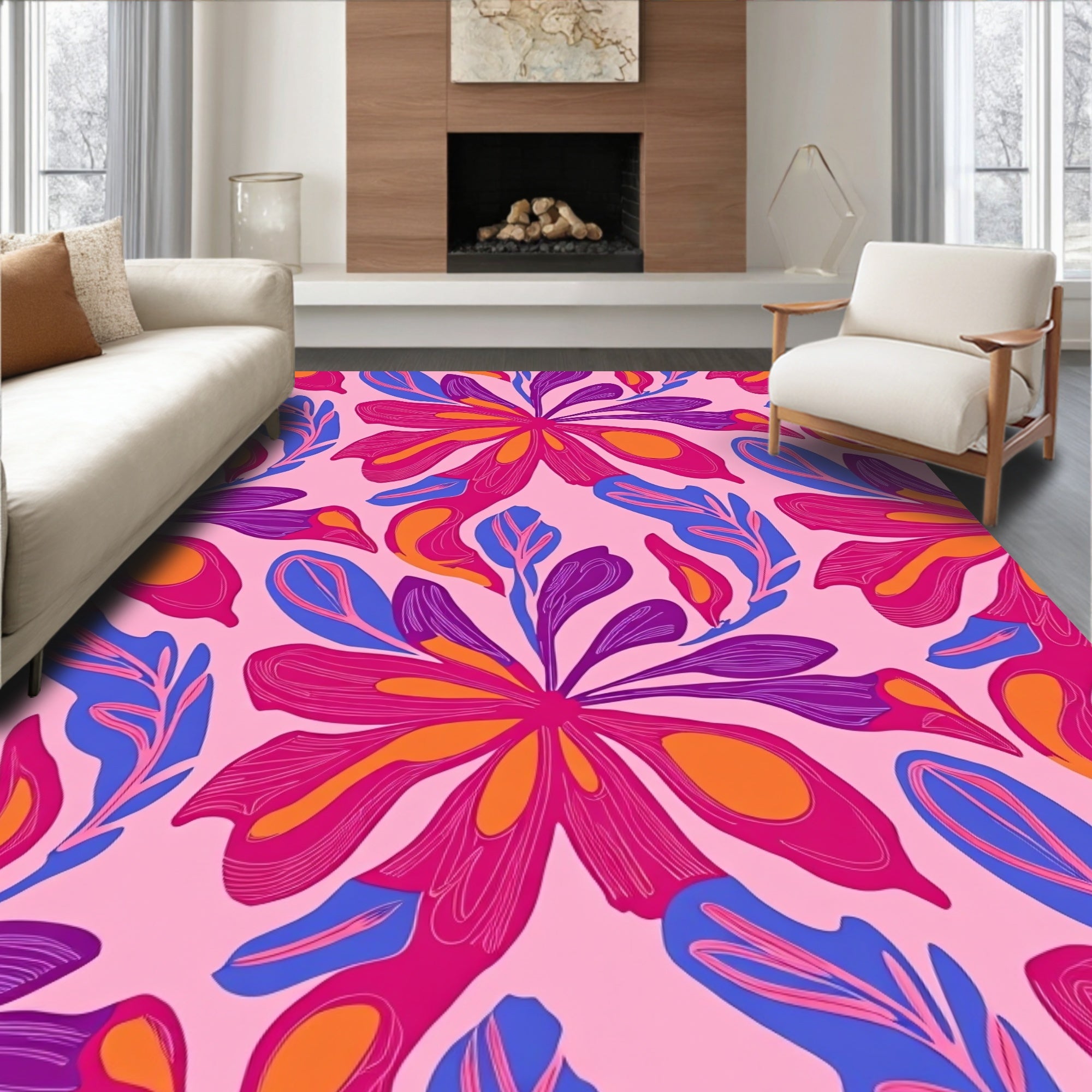 Vibrant Abstract Floral Tropical Design Rug