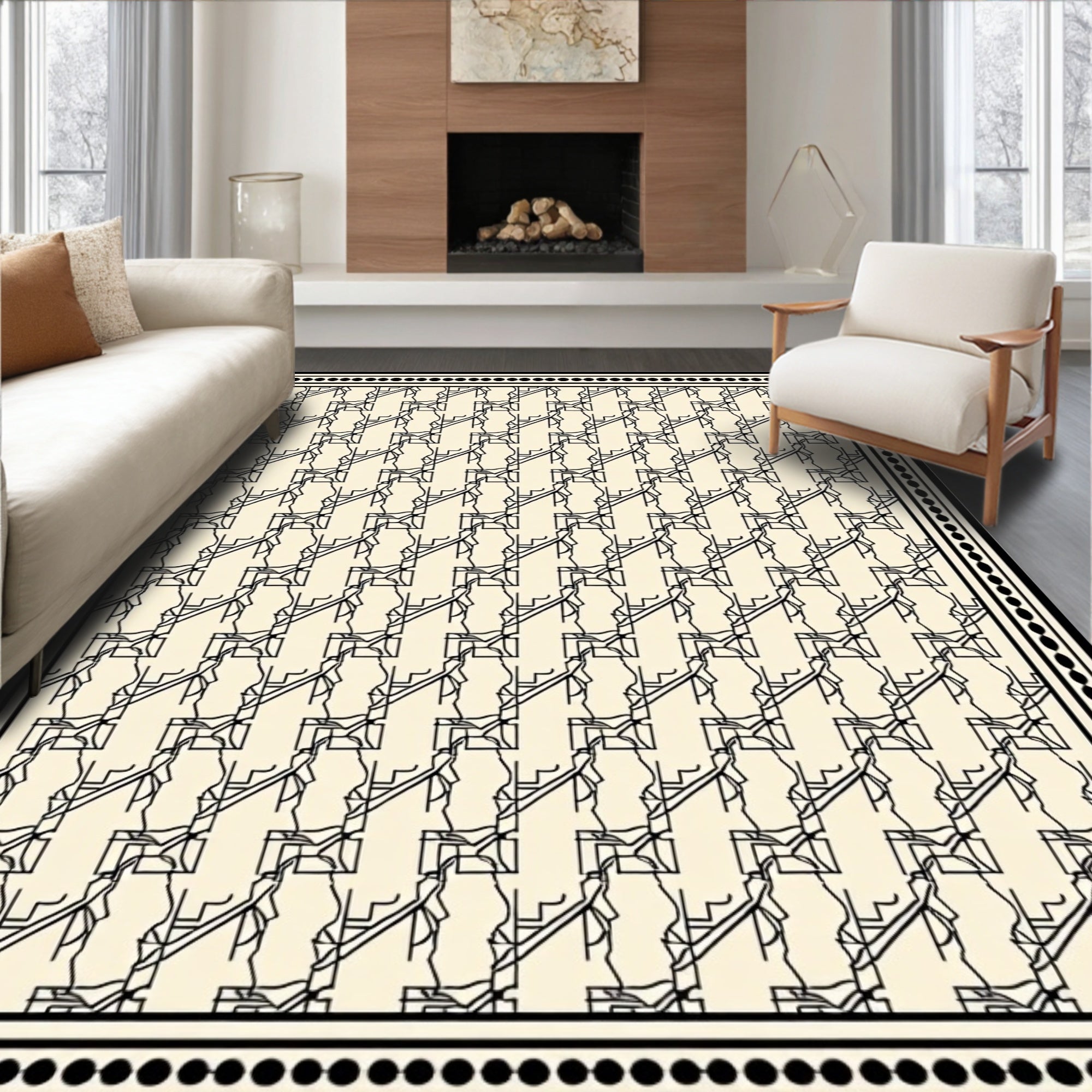 Art Deco Line Art Geometric Pattern Rug