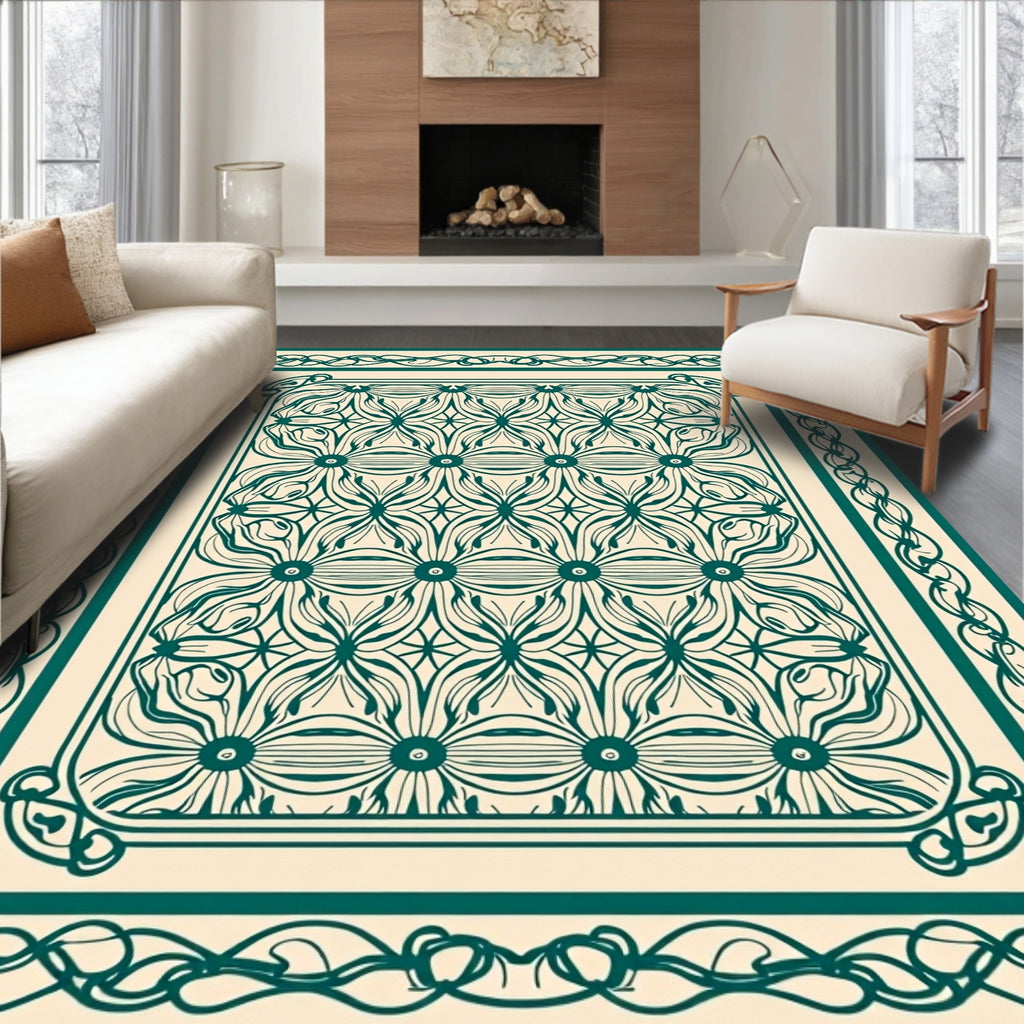 Elegant Teal Floral Pattern Rug