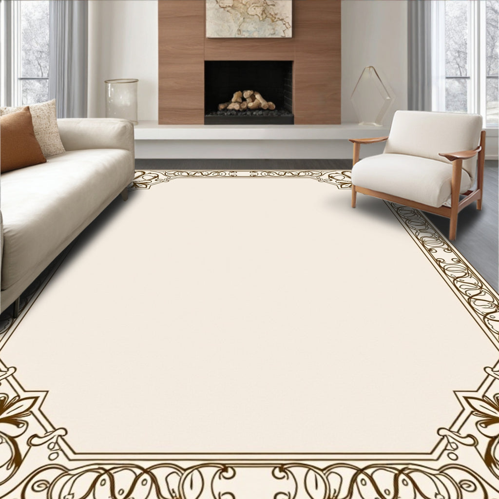 Ornate Floral Scrollwork Frame Design Rug