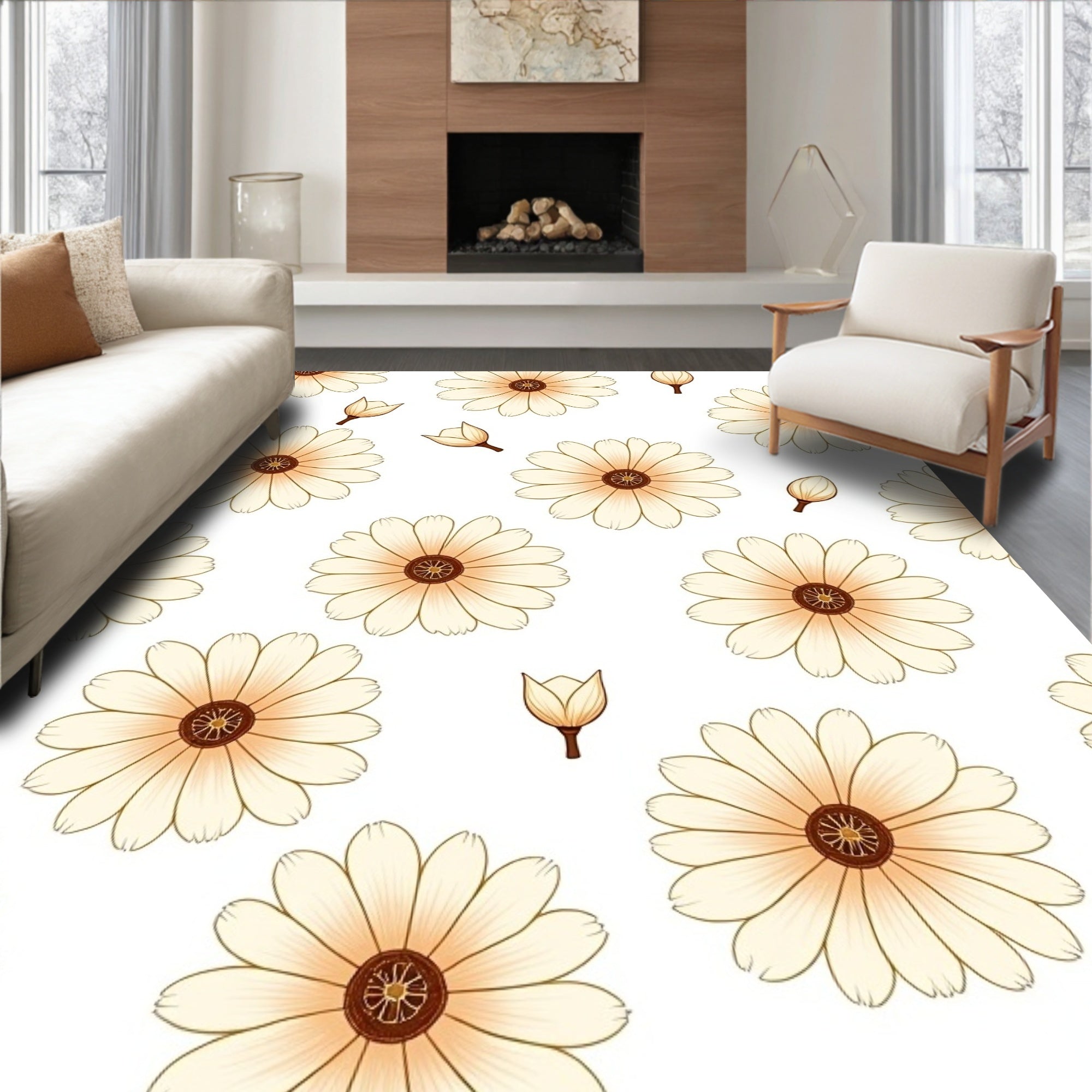 Cream Floral Pattern With Buds Rug