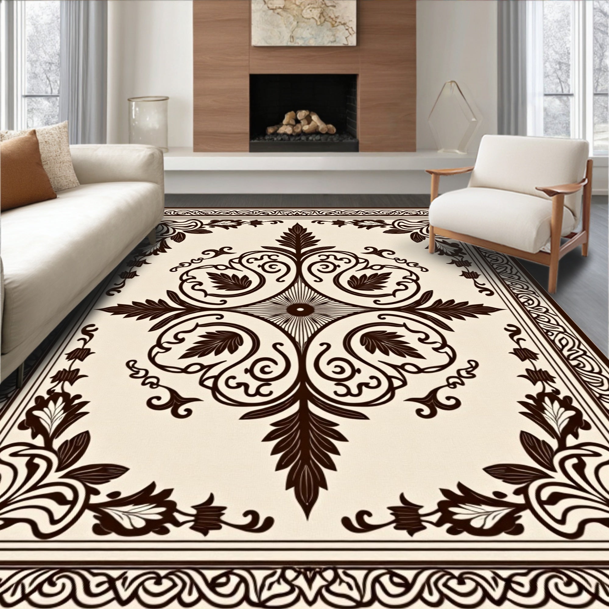 Classic Floral Scrollwork Damask Pattern Rug
