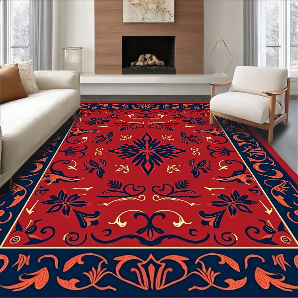 Red Indigo Floral Symmetry Rug