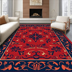 Red Indigo Floral Symmetry Rug